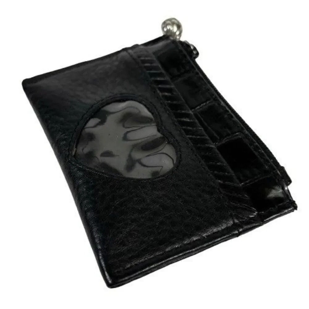 Brighton Leather Wallet Heart Coin Card ID Change Purse Black Croc Embossed Trim